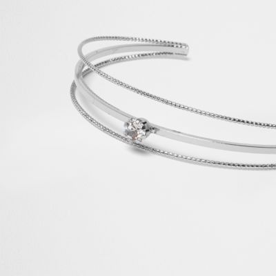 Silver tone jewel cuff bracelet
